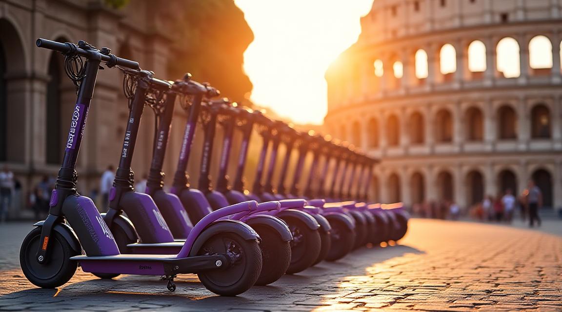 Monopattini elettrici CosmoCycle parcheggiati vicino al Colosseo